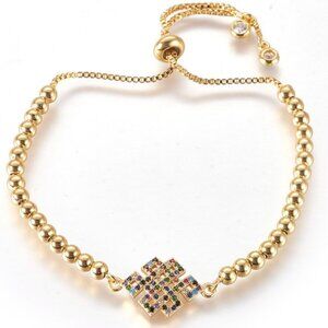 NWOT 2/$20 Geometric Bling Beaded Bolo Bracelet, Slider W. Adjustable Box Chain